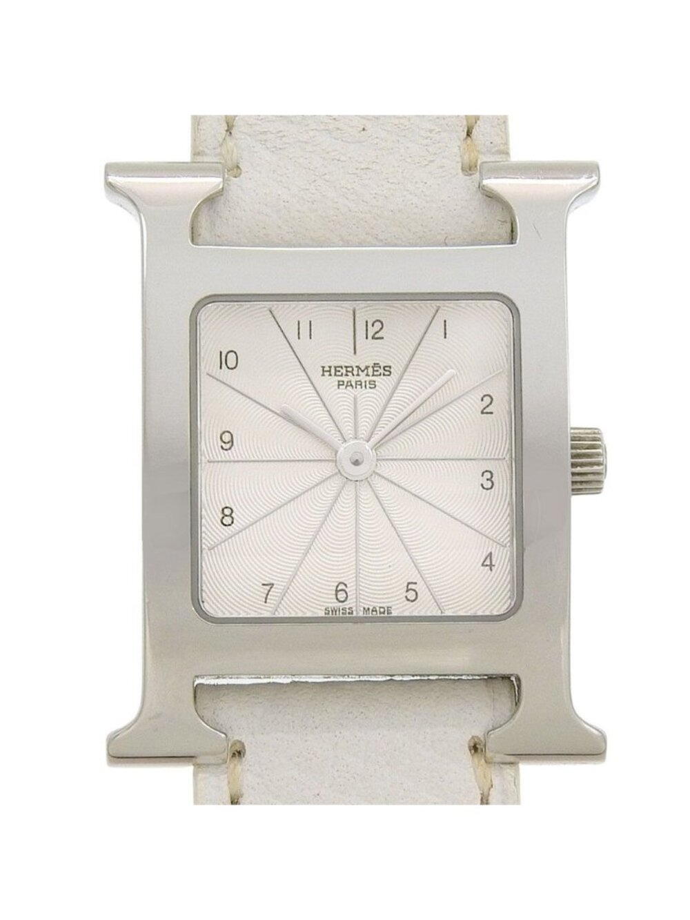 Hermes Watch Double Tour Stainless Steel Smooth Leather Silver
